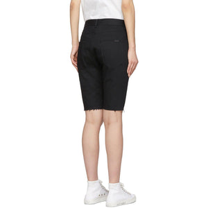 Saint Laurent Black Denim Frayed Bermuda Shorts
