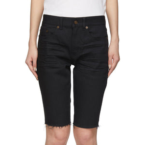 Saint Laurent Black Denim Frayed Bermuda Shorts
