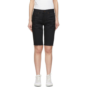Saint Laurent Black Denim Frayed Bermuda Shorts