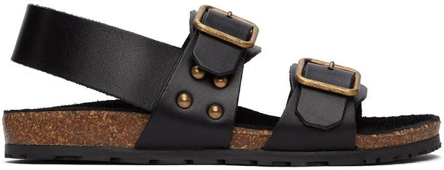 Saint Laurent Black Jam Flat Sandals - Sandales plates de Saint Laurent Noir Plat - 생 Laurent 검은 잼 플랫 샌들