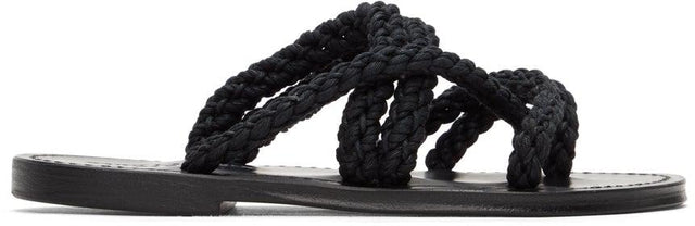 Saint Laurent Black Jude Flat Sandals - Sandales plates de Saint Laurent Jude Noir - 세인트 라이 렌트 블랙 주드 플랫 샌들