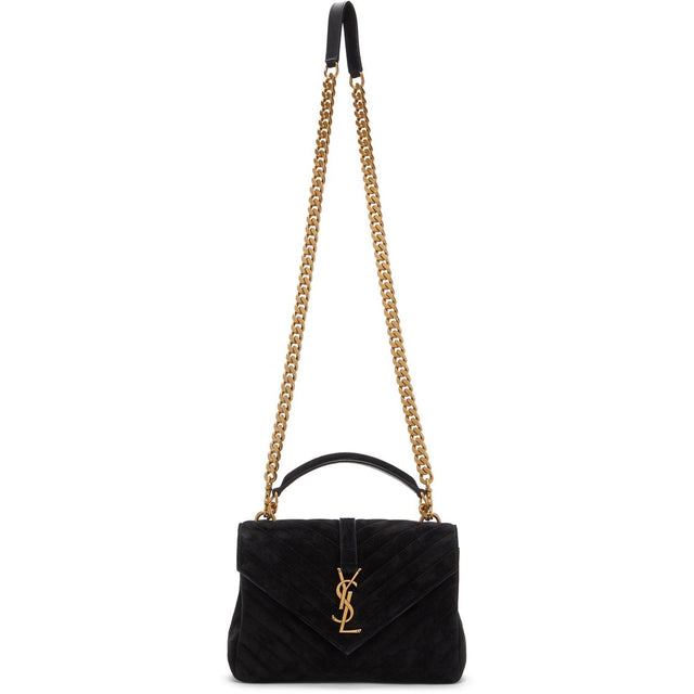 Saint Laurent Black Medium Suede College Bag - Sac Saint Laurent Black Medium Suede College Sac - 세인트 로트 블랙 중간 스웨이드 대학 가방