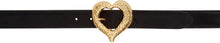 Saint Laurent Black Pony-Effect Leather Heart Belt - Ceinture cardiaque en cuir de poney noir Saint Laurent - 세인트 라이든 블랙 조랑말 효과 가죽 심장 벨트