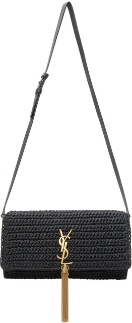 Saint Laurent Black Raffia Kate 99 Tassel Bag - Sac Saint Laurent Noir Raffia Kate 99 Sac Tassel - Saint Laurent Black Raffia Kate 99 술 백