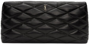 Saint Laurent Black Sade Puffer Clutch - Embrayage Saint Laurent Black Sade Puffer - 세인트 로랑 검은 색 침투 클러치