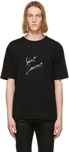 Saint Laurent Black Signature Logo T-Shirt - T-shirt Saint Laurent Black Signature Logo - 세인트 로렌트 블랙 서명 로고 티셔츠
