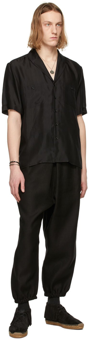 Saint Laurent Black Silk Voile Striated Short Sleeve Shirt