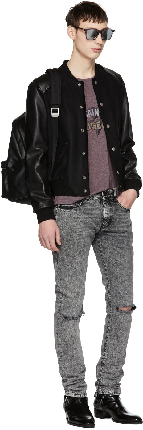 Saint Laurent Black Slit Knee Jeans