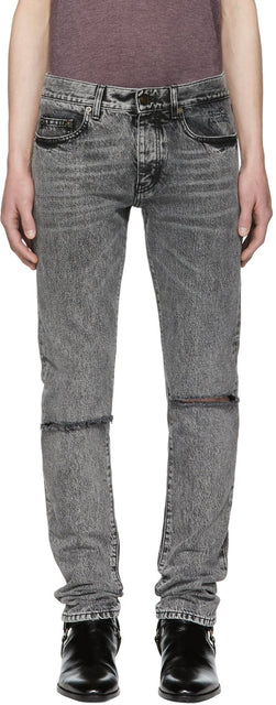 Saint Laurent Black Slit Knee Jeans - Saint Laurent Black Slit Jeune - 세인트 라이 렌트 블랙 슬릿 무릎 청바지