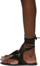 Saint Laurent Black Studded Wraparound Gia Flat Sandals