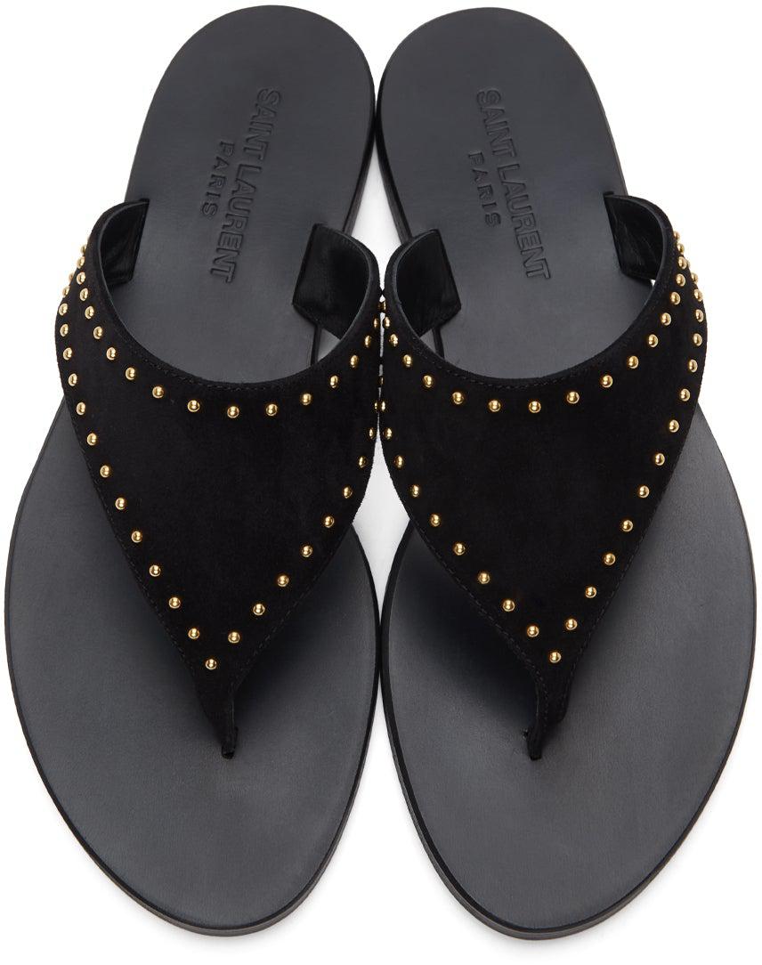 Saint Laurent Black Suede Gia Flat Sandals