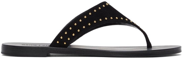 Saint Laurent Black Suede Gia Flat Sandals - Sandales plates en daim noir Saint Laurent - 세인트 로트 블랙 스웨이드 기아 플랫 샌들