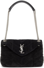 Saint Laurent Black Suede Small Loulou Puffer Bag - Saint Laurent Sue en daim noir petit sac de bouffante Loulou - 세인트 라이 렌트 블랙 스웨이드 소형 Loulou Puffer Bag.