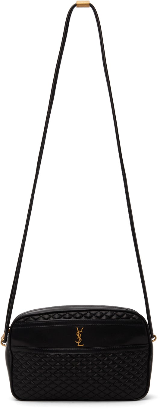 Saint Laurent Logo Plaque Shoulder Bag Quilted Black