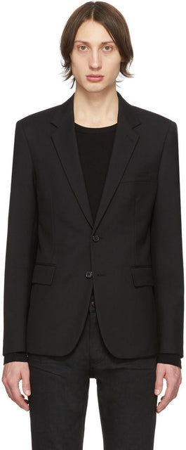 Saint Laurent Black Wool Gabardine Blazer - Saint Laurent Blazer gabardine de laine noire - 세인트 로렌트 블랙 양모 Gabardine Blazer.