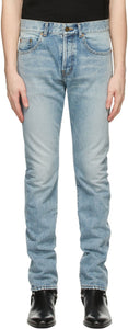 Saint Laurent Blue Slim-Fit Jeans - Jean Saint Laurent Blue Slim-Fit - 세인트 라이 렌트 블루 슬림 피트 청바지