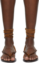 Saint Laurent Brown Beaded Wraparound Gia Flat Sandals