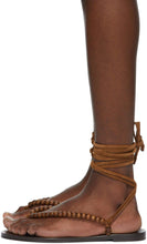 Saint Laurent Brown Beaded Wraparound Gia Flat Sandals