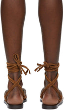 Saint Laurent Brown Beaded Wraparound Gia Flat Sandals