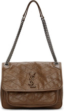 Saint Laurent Brown Crinkled Medium Niki Bag - Sac Saint Laurent Brown Brotle Niki Moyen Niki - 세인트 라이든 브라우 크리크가있는 중간 니키 가방