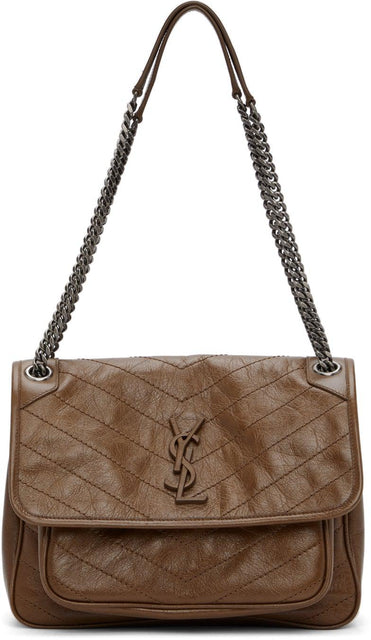 Saint Laurent Brown Crinkled Medium Niki Bag - Sac Saint Laurent Brown Brotle Niki Moyen Niki - 세인트 라이든 브라우 크리크가있는 중간 니키 가방