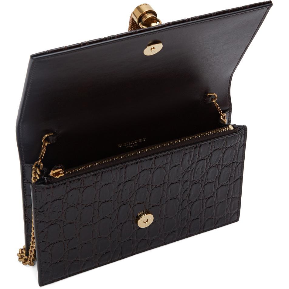 Kate chain wallet with tassel in crocodile-embossed leather, Saint Laurent