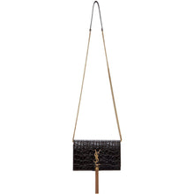Saint Laurent Brown Croc Kate Tassel Chain Wallet Bag