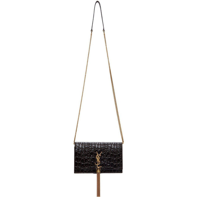 Saint Laurent Brown Croc Kate Tassel Chain Wallet Bag