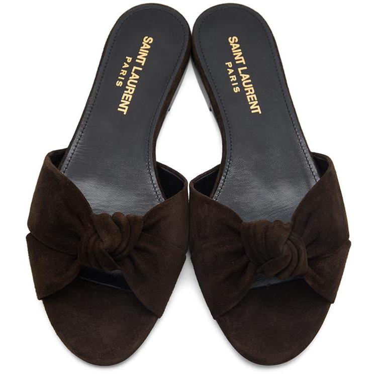 Saint Laurent Brown Suede Bianca Flat Sandals - Sandales plates Saint Laurent Brown Bianca Sandales plates - 세인트 라이든 브라우 스웨이드 비앙카 플랫 샌들