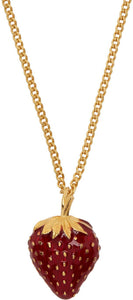 Saint Laurent Gold Long Strawberry Pendant Necklace