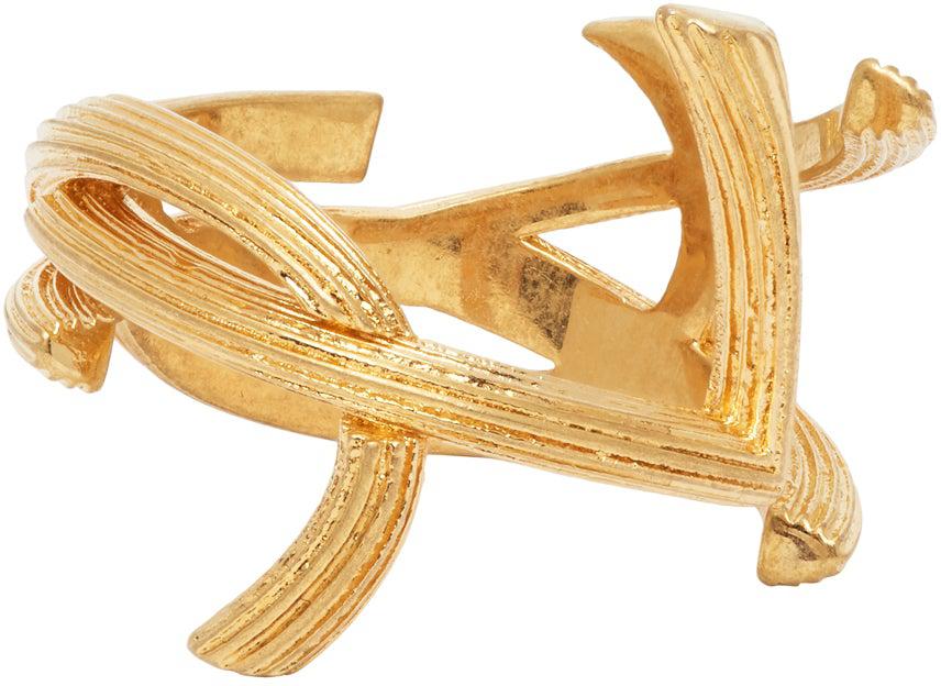 Saint Laurent Gold Striated Monogram Ring