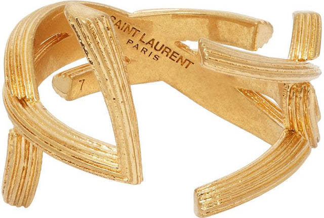 Saint Laurent Gold Striated Monogram Ring - Bague monogramme striée d'or Saint Laurent - 세인트 라이 렌트 골드 줄무늬 모노그램 링