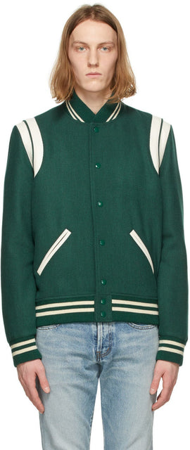 Saint Laurent Green Wool Teddy Bomber Jacket - Saint Laurent Veste de bombardier en teddy en laine verte - 세인트 로랑 녹색 양모 테디 폭격기 재킷