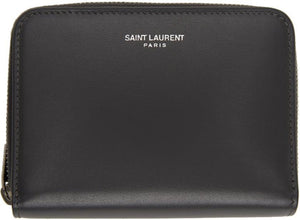 Saint Laurent Grey Compact Zip-Around Wallet - Portefeuille à glissière Compact Saint Laurent gris - 세인트 라이든 그레이 컴팩트 지퍼 주위 지갑