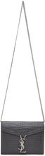 Saint Laurent Grey Croc Cassandra Chain Wallet Bag - Sac Laurent gris croc cassandra chaîne portefeuille - 세인트 로렌트 그레이 크로크 카산드라 체인 지갑 백