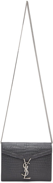 Saint Laurent Grey Croc Cassandra Chain Wallet Bag - Sac Laurent gris croc cassandra chaîne portefeuille - 세인트 로렌트 그레이 크로크 카산드라 체인 지갑 백