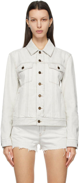 Saint Laurent Grey Denim Fitted Jacket - Veste montée en denim gris Saint Laurent - 세인트 라이든 그레이 데님 장착 자켓