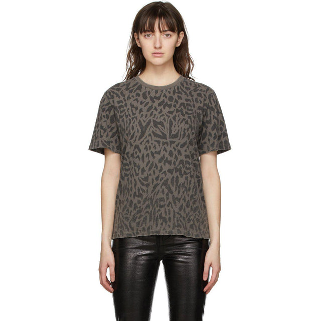 Saint Laurent Grey Leopard Print T-Shirt