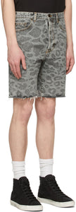 Saint Laurent Grey Leopard Raw Edge Shorts