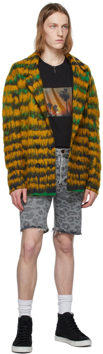 Saint Laurent Grey Leopard Raw Edge Shorts