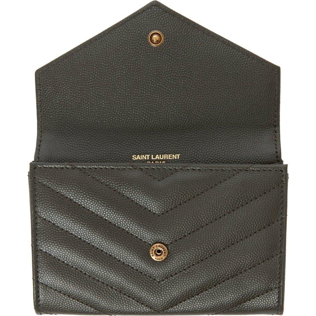 Saint Laurent Grey Uptown Compact Wallet - Portefeuille compact de Saint Laurent Gris Compact Compact - 세인트 라이 렌트 그레이 업타운 소형 지갑입니다