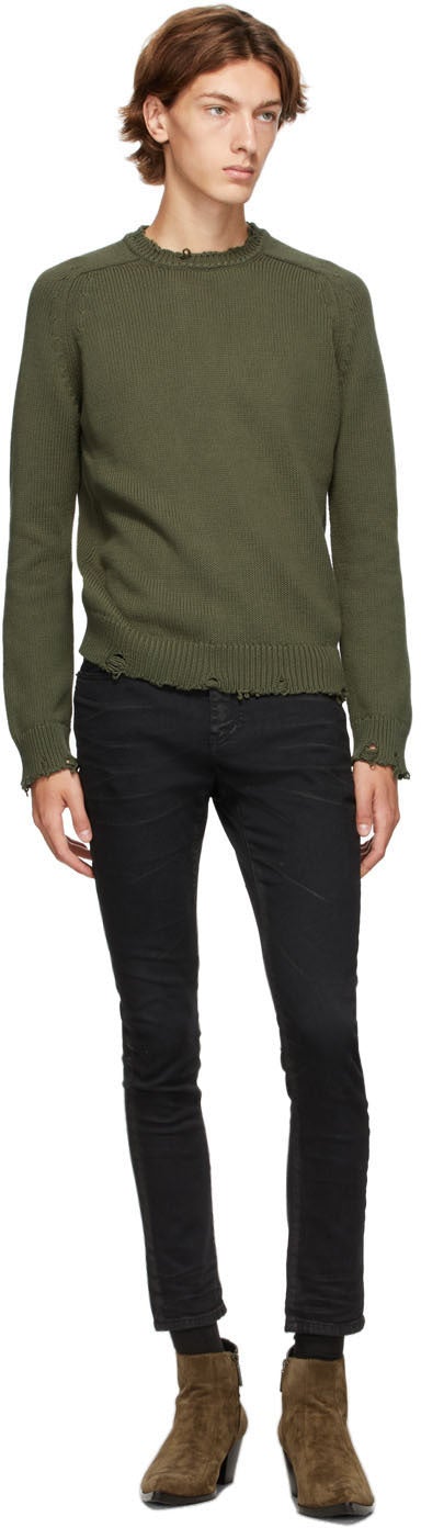 Saint Laurent Khaki Destroyed Sweater