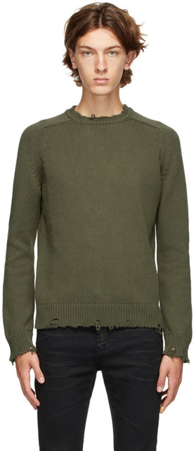 Saint Laurent Khaki Destroyed Sweater - Saint Laurent Kaki Détruit Pull - Saint Laurent Khaki는 스웨터를 파괴했습니다