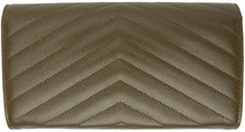 Saint Laurent Khaki Grain De Poudre Large Monogramme Flap Wallet