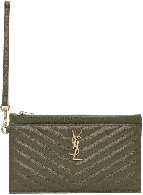 Saint Laurent Khaki Large Monogram Bill Pouch - Saint Laurent Kaki Large monogramme Bill Pouch - 세인트 로렌트 카키 대형 모노그램 빌 파우치