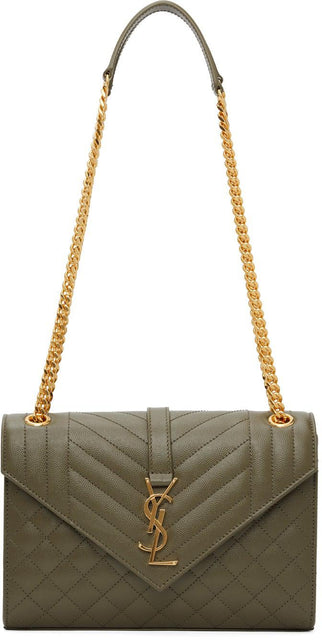Saint Laurent Khaki Medium Envelope Bag - Sac à enveloppe moyenne Saint Laurent Khaki - 세인트 로렌트 카키 중형 봉투 가방