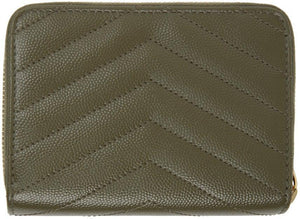Saint Laurent Khaki Monogram Compact Zipped Wallet