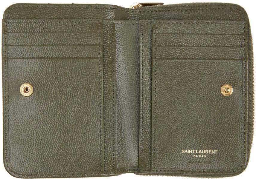 Saint Laurent Khaki Monogram Compact Zipped Wallet