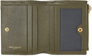 Saint Laurent Khaki Monogram Zipped Bifold Wallet