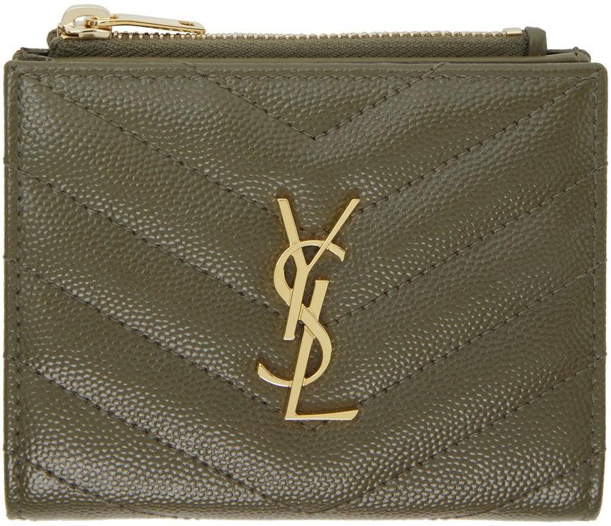 Saint Laurent Khaki Monogram Zipped Bifold Wallet – BlackSkinny